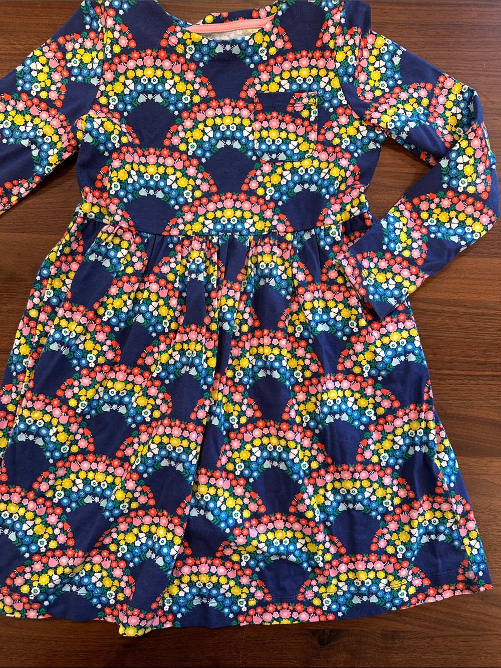 Mini Boden Navy Rainbow Floral Long-Sleeve Dress